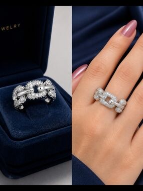 Sterling Silver Crystal Link Ring in Silver